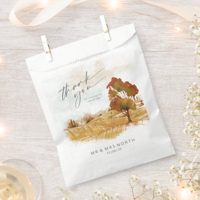 Watercolor Landscape Thank You Autumn Gold ID786 Favour Bags (Clipped)