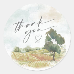 Watercolor Landscape Thank You Sage Green ID786 Classic Round Sticker