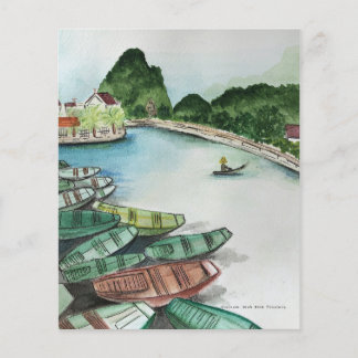 Watercolor landscape, Vietnam, Tam Coc Poster Flyer
