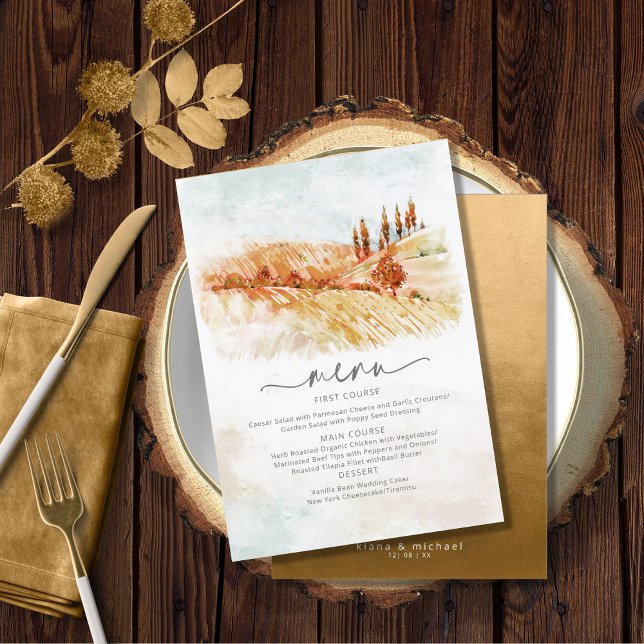 Watercolor Landscape Wedding Menu Autumn ID786 (Creator Uploaded)