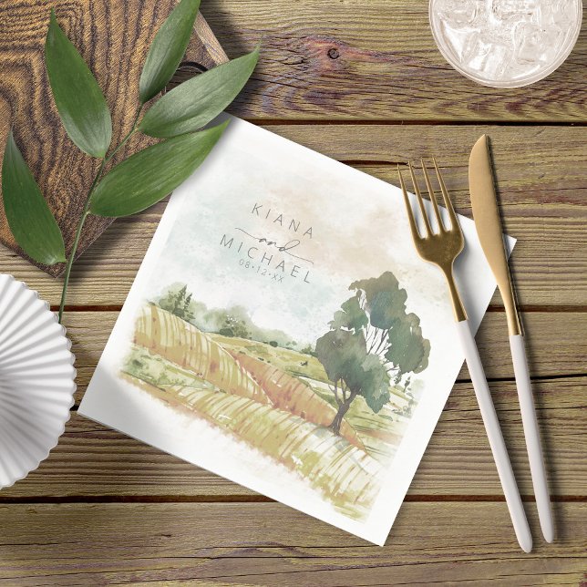 Watercolor Landscape Wedding Sage Green ID786 Napkin (Creator Uploaded)