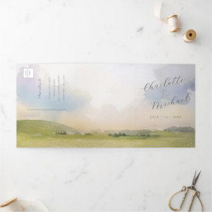 watercolor landscape wedding  Tri-Fold invitation