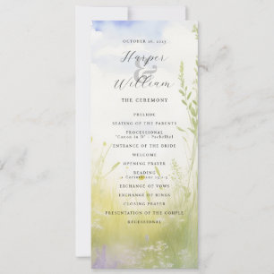 Watercolor landscape wildflowers wedding program invitation