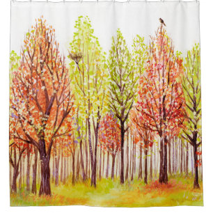 Watercolor landscape with autumn trees shower curtain