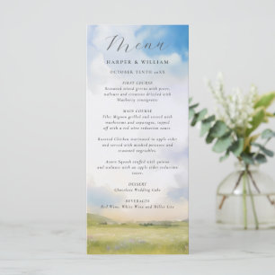 Watercolor landscape with clouds wedding menu