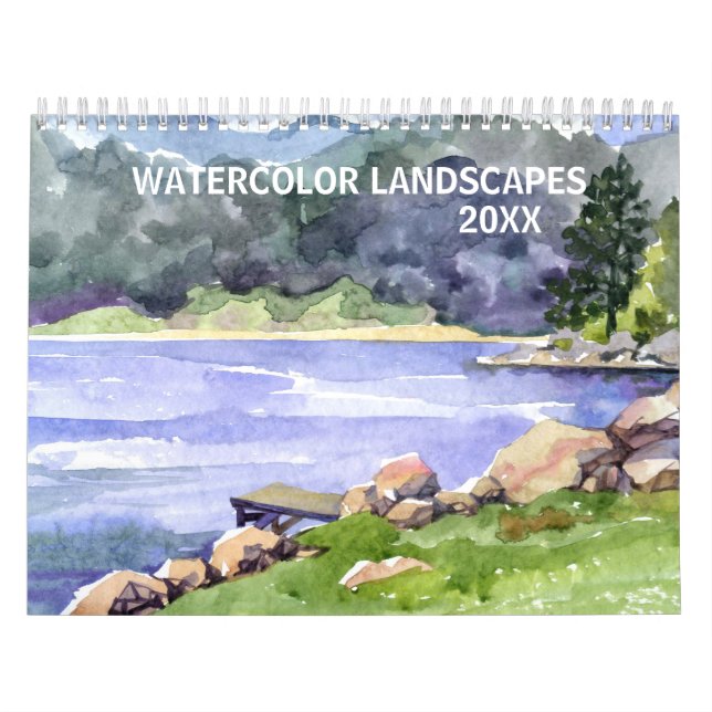 Watercolor Landscapes Any Year Sea Mountain Lake Calendar (Cover)