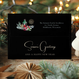 Watercolor Lantern Foliage Modern Script Christmas Envelope