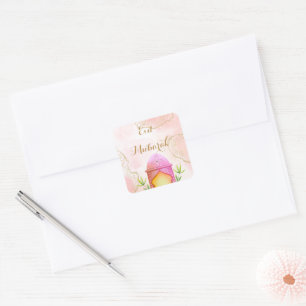 Watercolor Lantern Gold Pink Eid Mubarak Eid  Square Sticker
