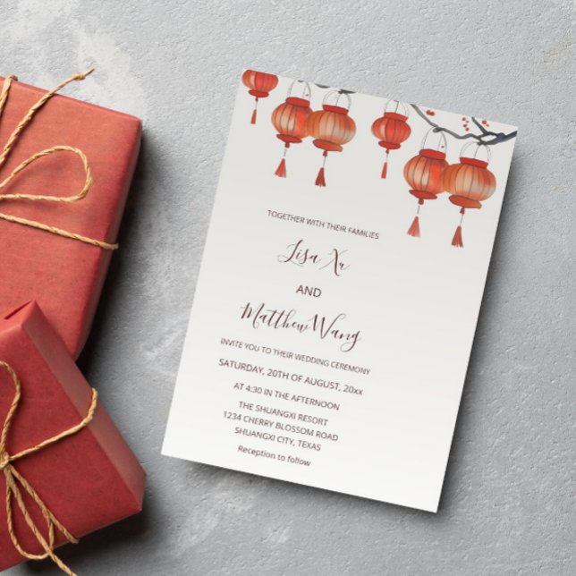 Watercolor Lanterns Chinese Wedding Invitation (Creator Uploaded)