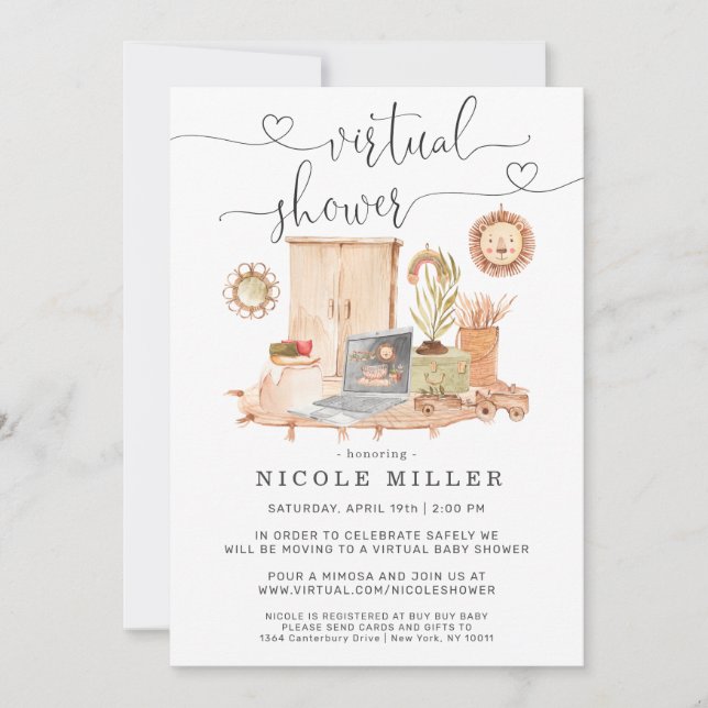 Watercolor Laptop | Virtual Baby Shower Invitation (Front)