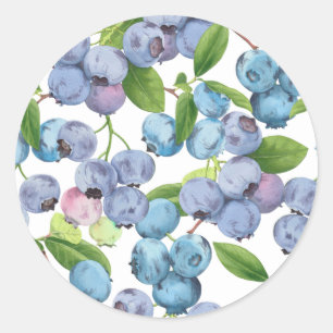 Watercolor Large Blueberry Classic Round Sticker