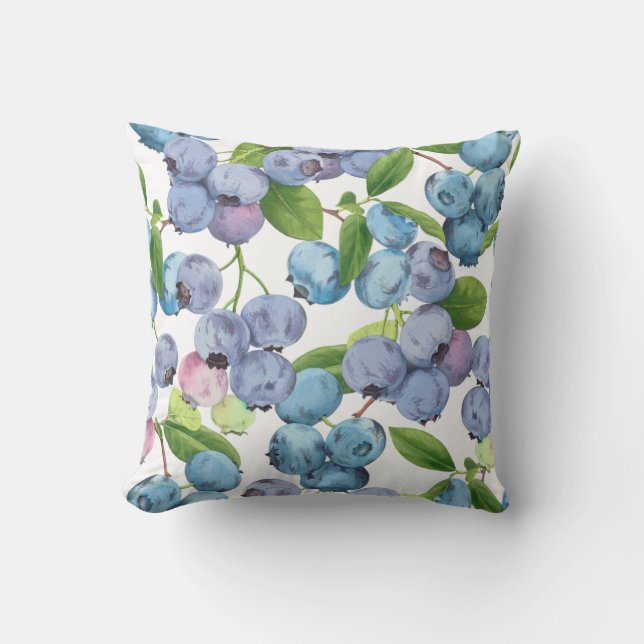 Watercolor Large Blueberry  Cushion (Front)