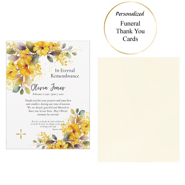 Watercolor Large Yellow Flowers Funeral Thank You Card (Creator Uploaded)