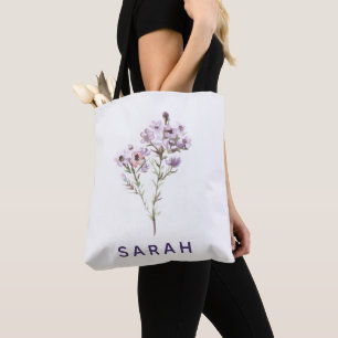 Watercolor Larkspur royalty Custom Name Tote Bag