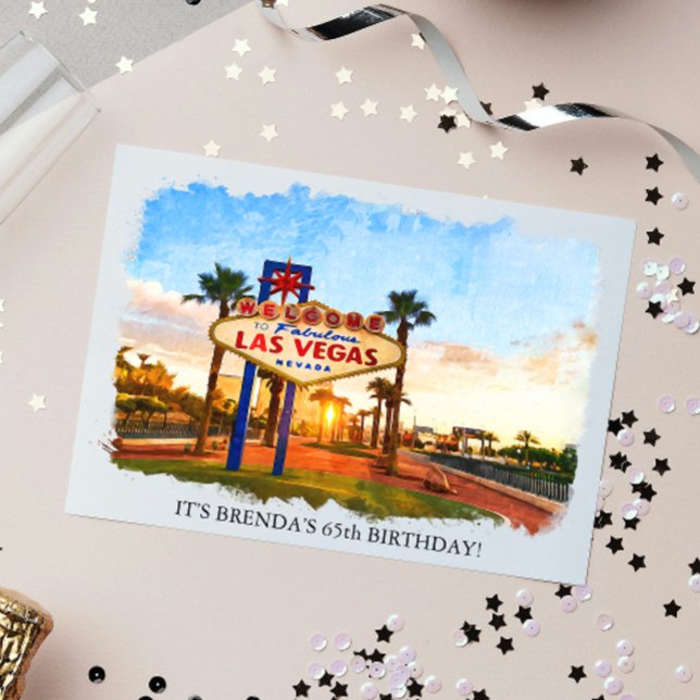 Watercolor Las Vegas Sign Casino Theme Birthday Invitation (Creator Uploaded)