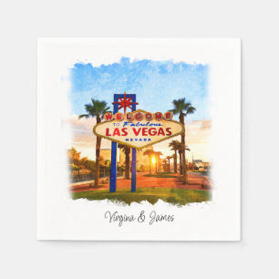 Watercolor Las Vegas Sign Wedding Napkin