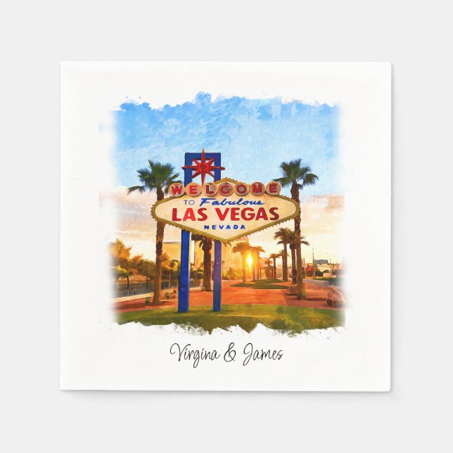 Watercolor Las Vegas Sign Wedding Napkin (Front)
