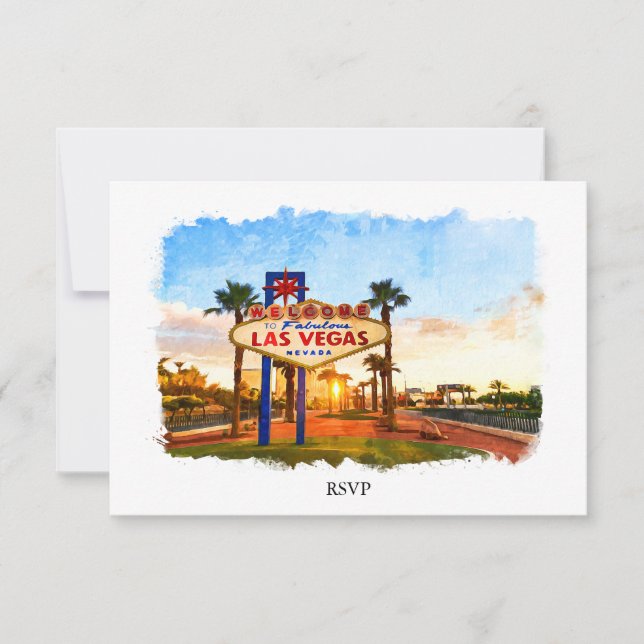 Watercolor Las Vegas Sign Wedding RSVP Card (Front)