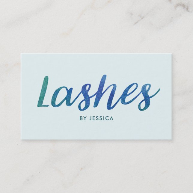 Watercolor Lash Technician Blue Green Business Card (Front)