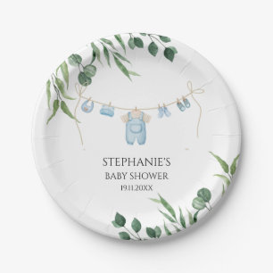 Watercolor Laundry Blue Baby Shower  Paper Plate