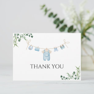 Watercolor Laundry Blue Baby Shower Thank You Card