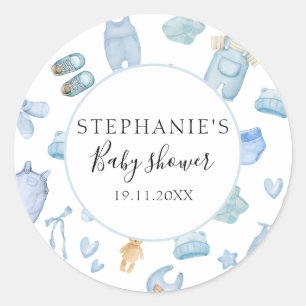 Watercolor Laundry Blue Greenery Baby Shower Classic Round Sticker