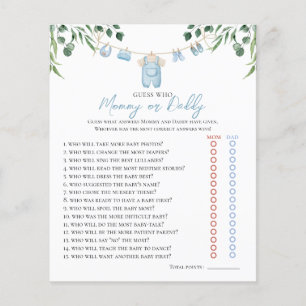 Watercolor Laundry Blue Greenery Baby Shower Game