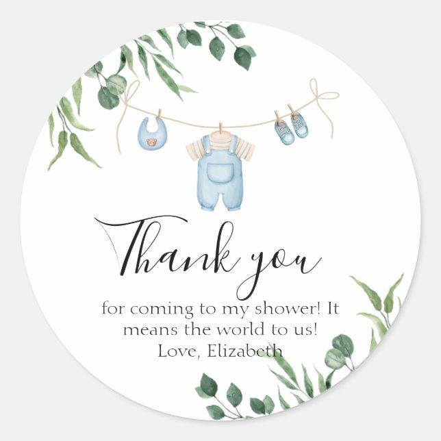 Watercolor Laundry Blue Greenery Thank you Classic Round Sticker (Front)