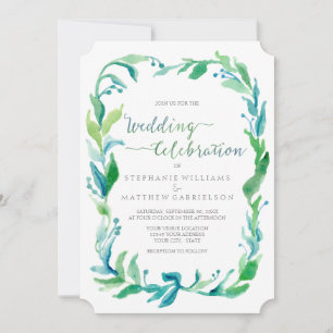 Watercolor Laurel Eucalyptus Leaf Foliage Wreath Invitation