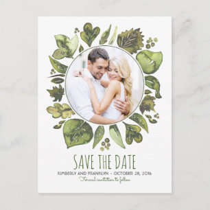Watercolor Laurel Greenery Photo Save the Date Announcement Postcard