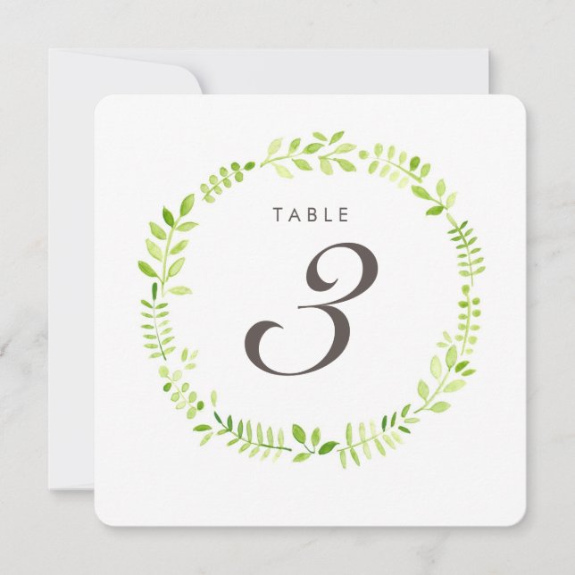 Watercolor Laurel Table Number Square card (Front)