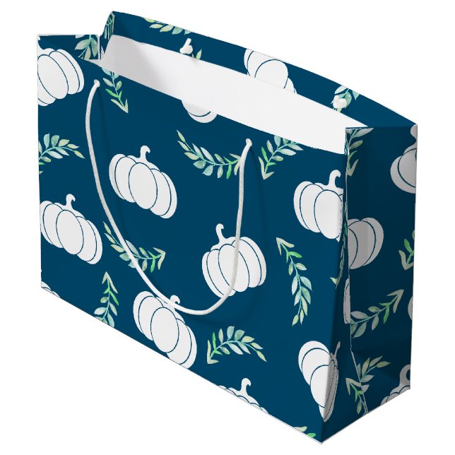 Watercolor Laurels & White Fall Pumpkins Large Gift Bag (Back Angled)
