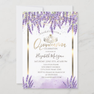 Watercolor Lavanda,String Lights Quinceanera Invitation