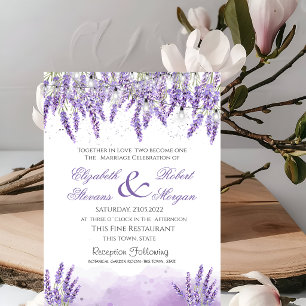 Watercolor Lavander Flowers String Lights Wedding Invitation