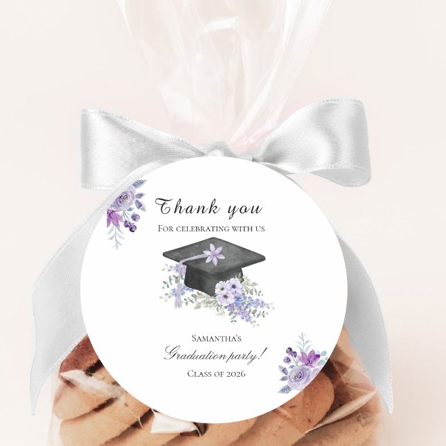 Watercolor  Lavander Purple Floral Graduation  Classic Round Sticker (Creator Uploaded)