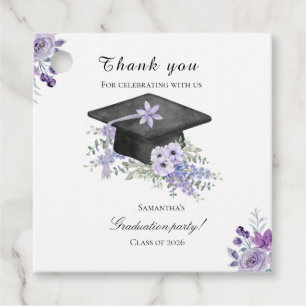 Watercolor Lavander Purple Floral Graduation Favour Tags