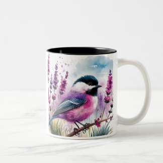 Watercolor Lavender and Chickadee Two-Tone Coffee Mug