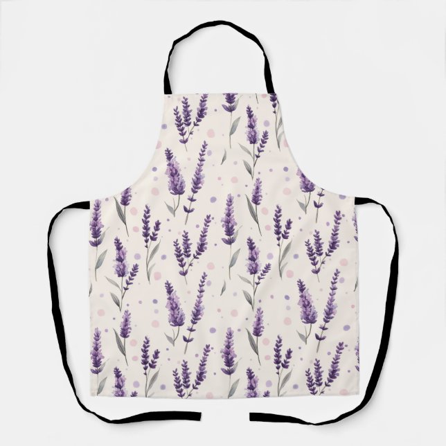 Watercolor lavender and dots design apron (Front)