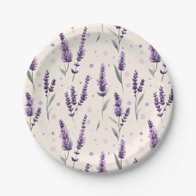 Watercolor lavender and dots design paper plate (Front)
