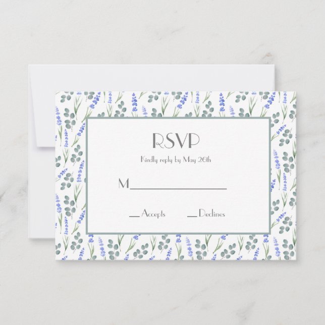 Watercolor Lavender and Eucalyptus Pattern  RSVP Card (Front)