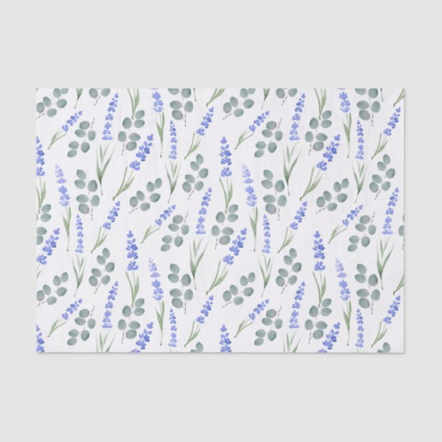 Watercolor Lavender and Eucalyptus Pattern Tissue Paper (Front)
