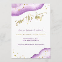 Watercolor Lavender and Gold Geode Save the Date
