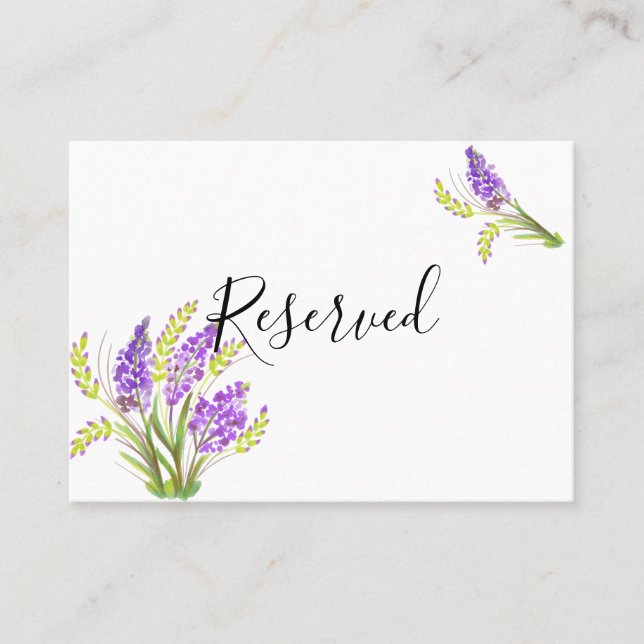 Watercolor Lavender and Green Florals Place Card (Front)