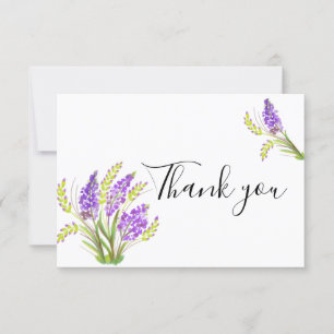 Watercolor Lavender and Green Florals Thank You Card