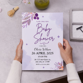 Watercolor Lavender and Purple Floral Baby Shower Invitation