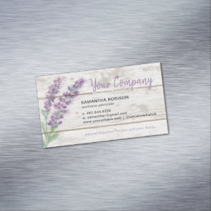 Watercolor Lavender and Wood Essential Oil Magnetic Business Card