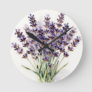Watercolor Lavender Bouquet Floral Round Clock