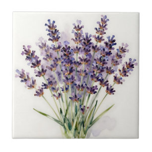 Watercolor Lavender Bouquet Floral Tile