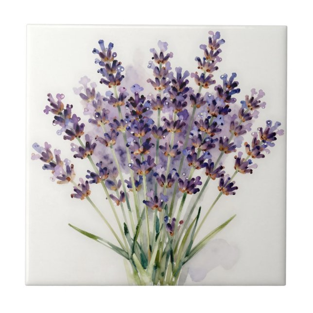 Watercolor Lavender Bouquet Floral Tile (Front)