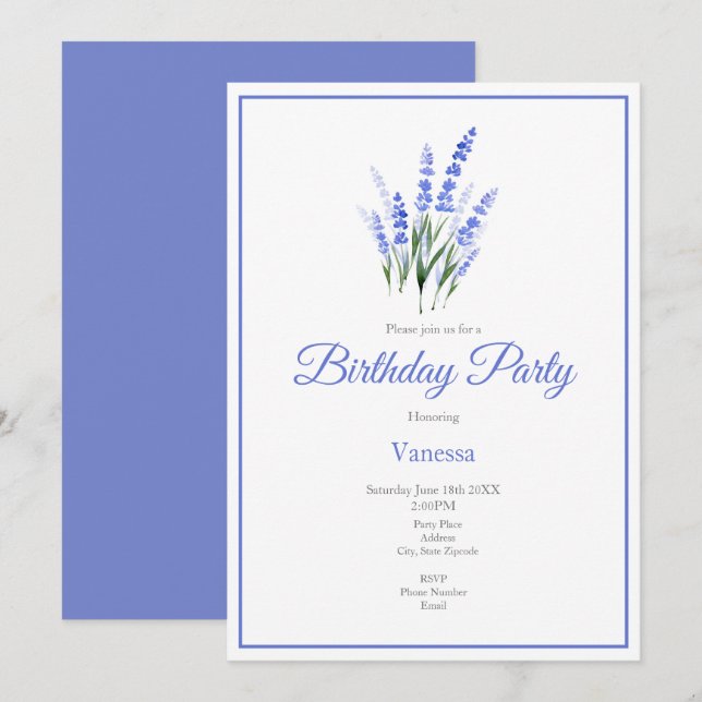 Watercolor Lavender Bouquet Invitation (Front/Back)